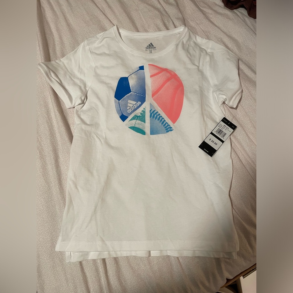 100% cotton youth Adidas tee. NWT. Large size 12